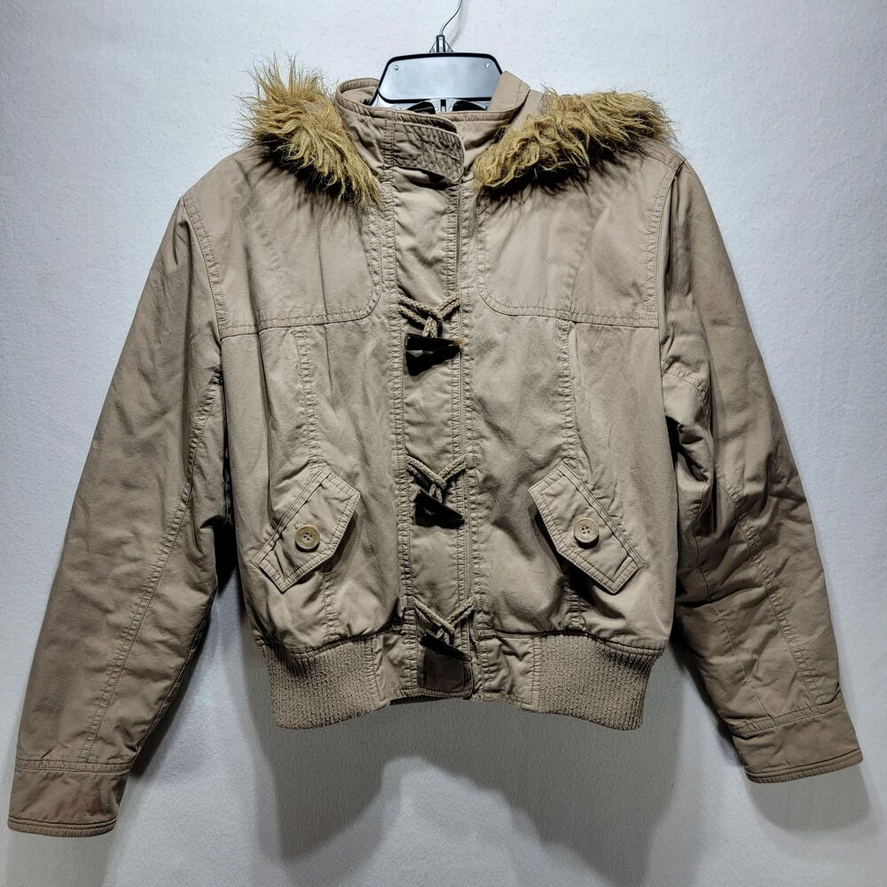 Love Tree Women's Sz L Tan Utility Full Zip Multiple Button & Pockets Jacket